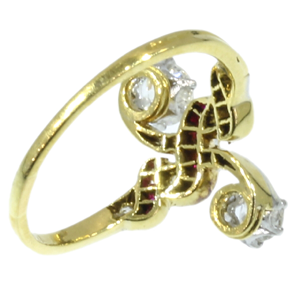 Most elegant antique ring with rubies and diamonds a so-called toi et moi (image 8 of 13)